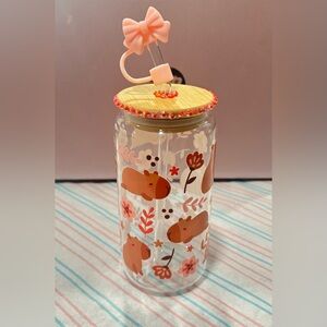 Cute Capybara Glass Tumbler with Straw